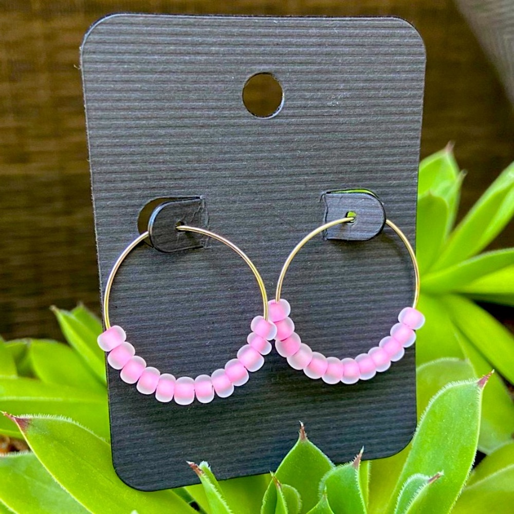 Pink beaded hoop earrings